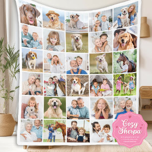 Custom Photo Collage 30 Family Friends Pets Dog Sherpa Blanket