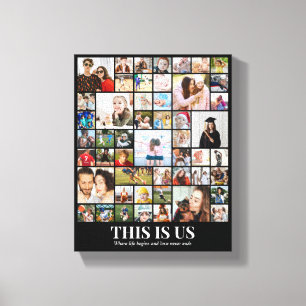 Custom Photo Collage 50 Pictures 8x10 16x20 Black Canvas Print