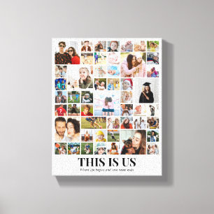 Custom Photo Collage 50 Pictures 8x10 16x20 White Canvas Print