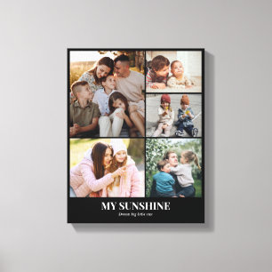 Custom Photo Collage 5 Pictures Grid 11x14 Black Canvas Print
