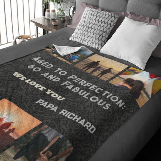 Custom Photo Collage 60th Birthday Gifts for Men Sherpa Blanket