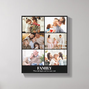 Custom Photo Collage 6 Pictures 8x10 16x20 Black Canvas Print