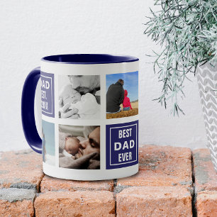 Custom Photo Collage and Dad Text Squares Two-Tone Coffee Mug