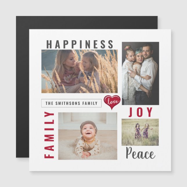 Custom Photo Collage and Love Joy Peace Family Magnetic Invitation (Front/Back)