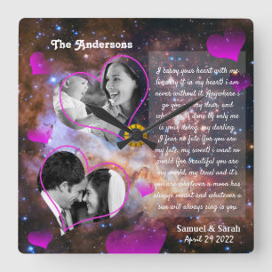 Custom Photo Collage Anniversary, Wedding / Galaxy Square Wall Clock