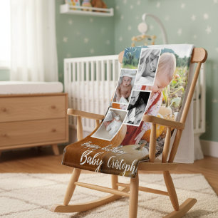 Custom Photo Collage Baby Birthday Name Sherpa Blanket