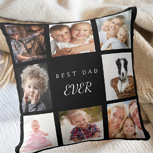 Custom photo collage best dad ever black cushion