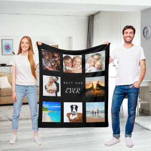 Custom photo collage best dad ever black fleece blanket