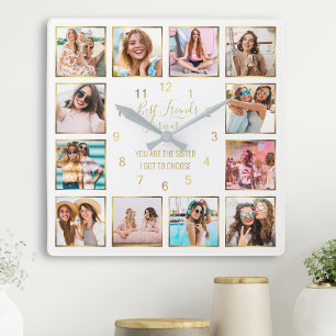 Custom Photo Collage Best Friends Forever Quote Square Wall Clock