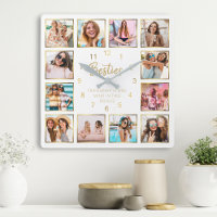 Custom Photo Collage Besties Quote Gold White