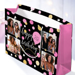 Custom Photo Collage Birthday Pink Large Gift Bag<br><div class="desc">Make your birthday gift extra special with this personalised celebration gift bag! Featuring four of your favourite photos, circles and balloons and a stylish script font. Design comes in black, pink and a gold colour, but other colorways are available. Easy to replace with your own custom age and name. ♦...</div>