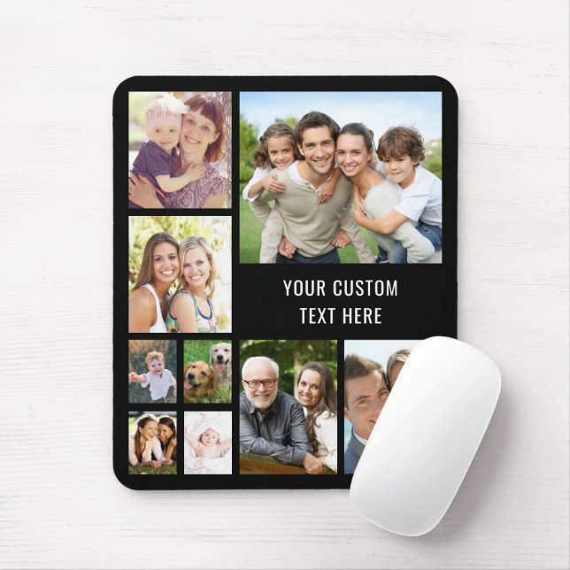Custom Photo Collage Black Mouse Mat (With Mouse)