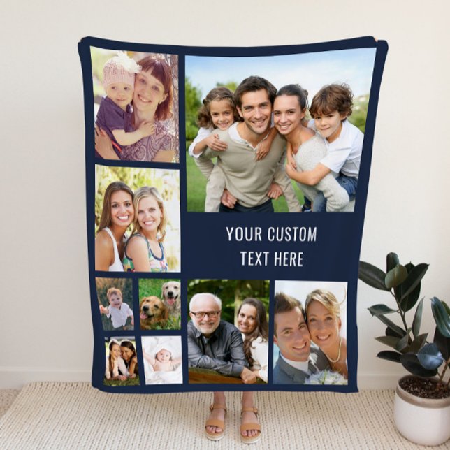 Custom Photo Collage Blue Fleece Blanket (Creator Uploaded)