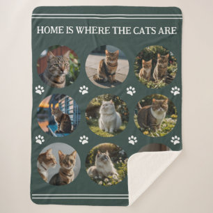 Custom Photo Collage Cats green Sherpa Blanket