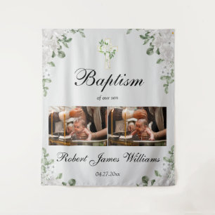 Custom Photo Collage Christening Baptism Backdrop Tapestry