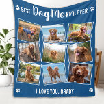 Custom Photo Collage Cute Modern DOG MOM Blue Fleece Blanket<br><div class="desc">Best Dog Mum Ever♡... Surprise your favourite Dog Mum whether it's her birthday, Mother's Day or Christmas with this super cute custom photo blanket. Customise this dog blanket with the dog's 9 favourite photos ! It'll be a treasured keepsake for years to come. Great gift from the dog. COPYRIGHT ©...</div>
