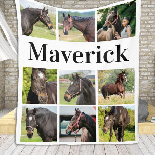 Custom Photo Collage Cute Personalised Horse Lover Fleece Blanket