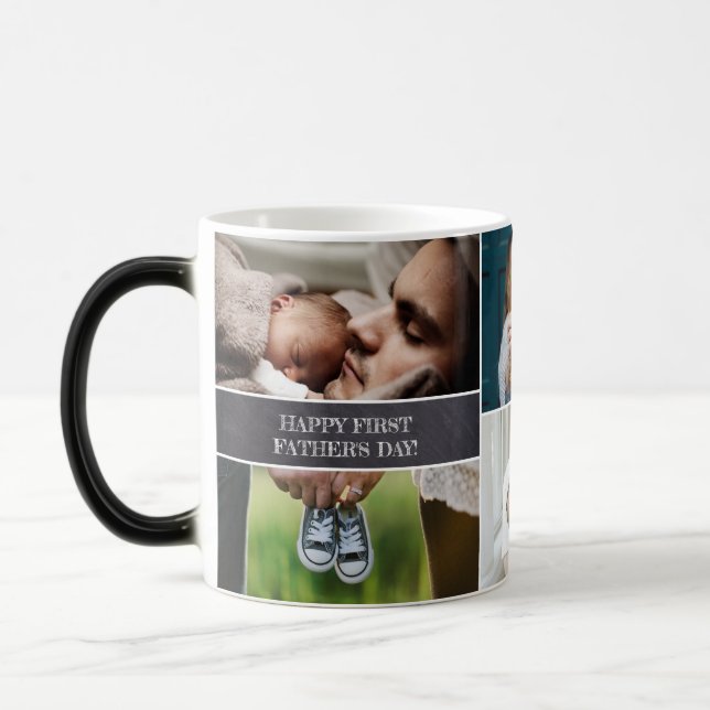 Custom Photo Collage Dad Happy First Father's day Magic Mug (Left)