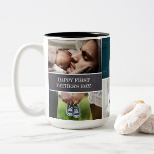 Custom Photo Collage Dad Happy First Father's day Two-Tone Coffee Mug