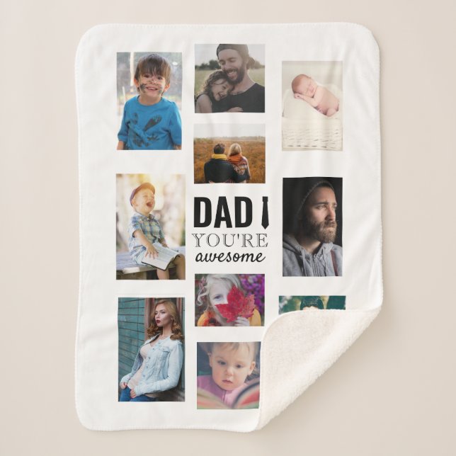 Custom Photo Collage Dad You're Awesome Gift Sherpa Blanket (Front)