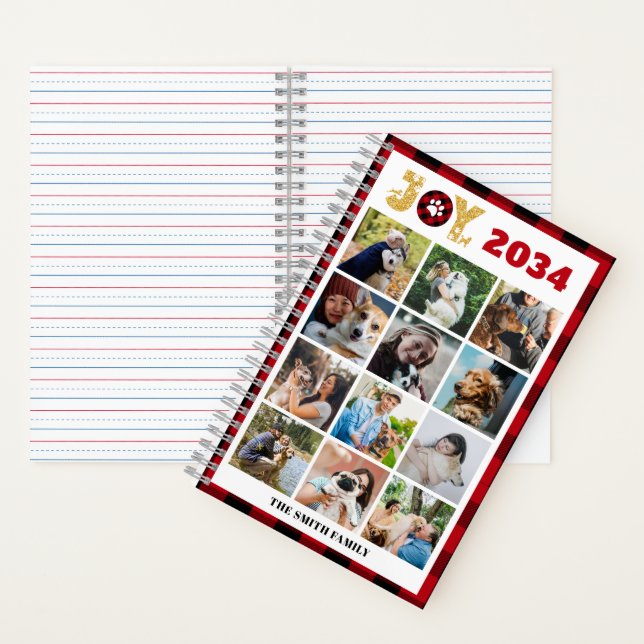 Custom Photo Collage Dog Lover Red Buffalo Plaid Notebook (Inside)