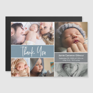 Custom Photo Collage Dusty Blue Baby Shower  Magnetic Invitation