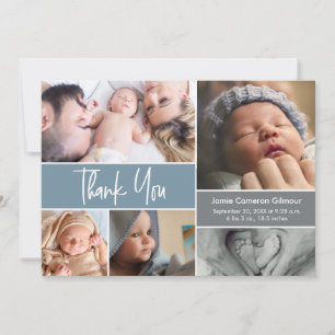 Custom Photo Collage Dusty Blue Baby Shower  Thank You Card
