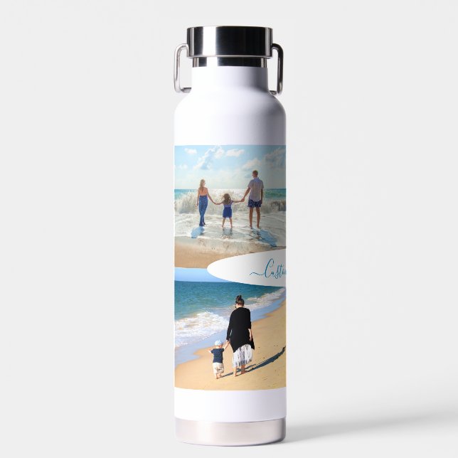 Custom Photo Collage Family Love Text Water Bottle (Front)