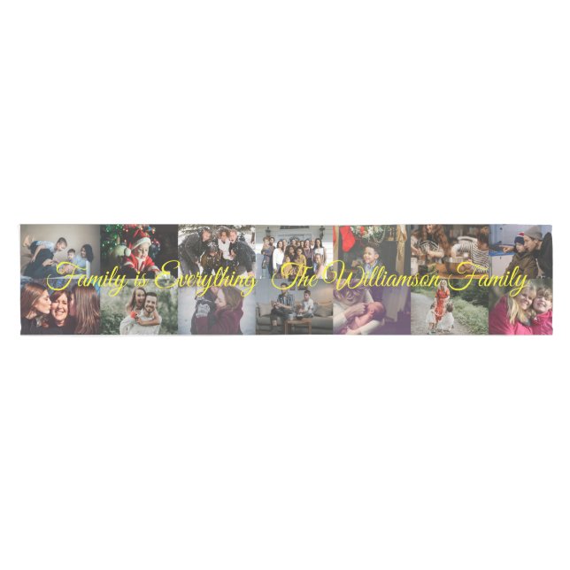 Custom Photo Collage Family Name 14 Family photos  Short Table Runner (Horizontal)