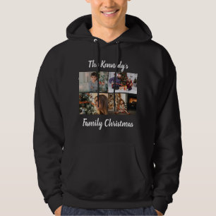 Custom Photo Collage Family Name Script Christmas Hoodie