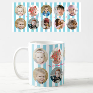 Custom Photo Collage Family Picture Blue Stripe Coffee Mug
