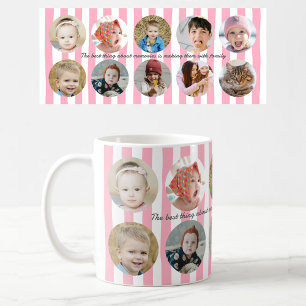 Custom Photo Collage Family Picture Pink Stripe Coffee Mug