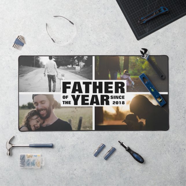 Custom Photo Collage Father Of Year Fathers Day Desk Mat (Workstation)