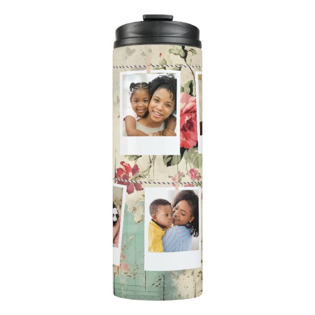Custom Photo Collage floral  Personalised tumbler (Front)