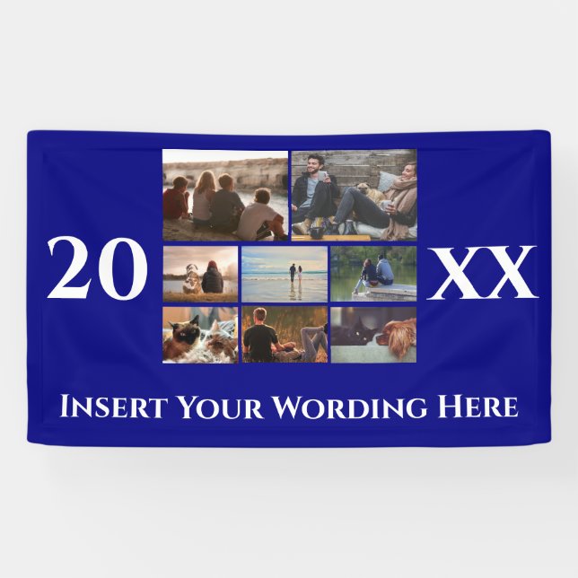 Custom photo collage graduation college navy banner (Horizontal)