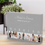Custom Photo Collage Grey 7 Picture Wedding Block<br><div class="desc">Elegant photo block, personalised with your wedding photos. A stylish design in neutral colour palette of grey and white - perfect for newlywed gifts and anniversary gifts. The photo template is set up for you to add 7 of your favourite pictures which are displayed in portrait format in a simple...</div>