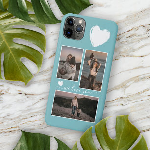 Custom Photo Collage Heart Turquoise Teal Blue iPhone 16 Pro Max Case