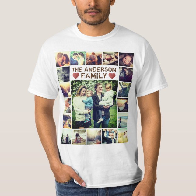Custom Photo Collage hearts and text T-Shirt (Front)