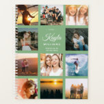 Custom Photo Collage Instagram Stylish Dusty Green Planner<br><div class="desc">This cute and modern, Instagram friendly photo collage planner on a dusty green background has space for your custom name as well as for your profession or the name of the school. Customise with your favourite photos and start the year right with a personalised planner. Space for 11 pictures on...</div>