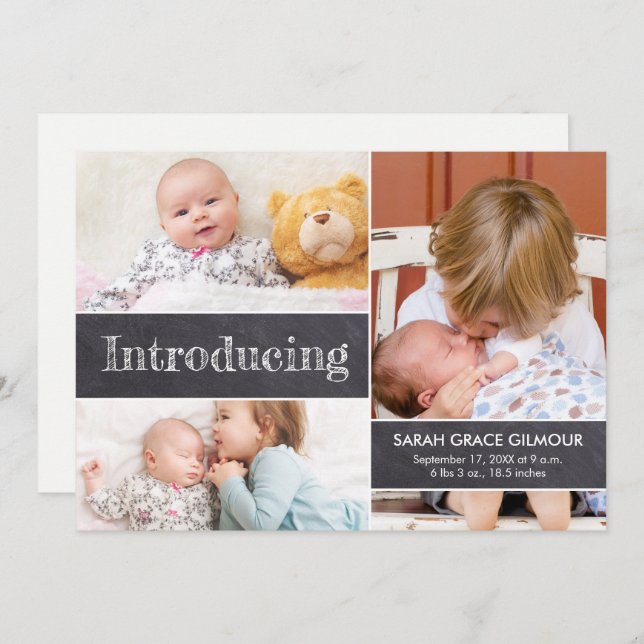 Custom photo collage Introducing 3rd Baby Announcement (Front/Back)