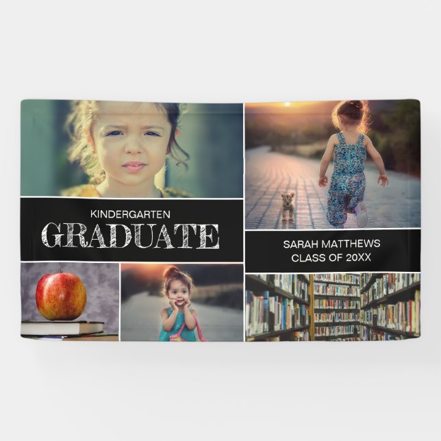 Custom Photo Collage Kindergarten Graduation  Banner (Horizontal)