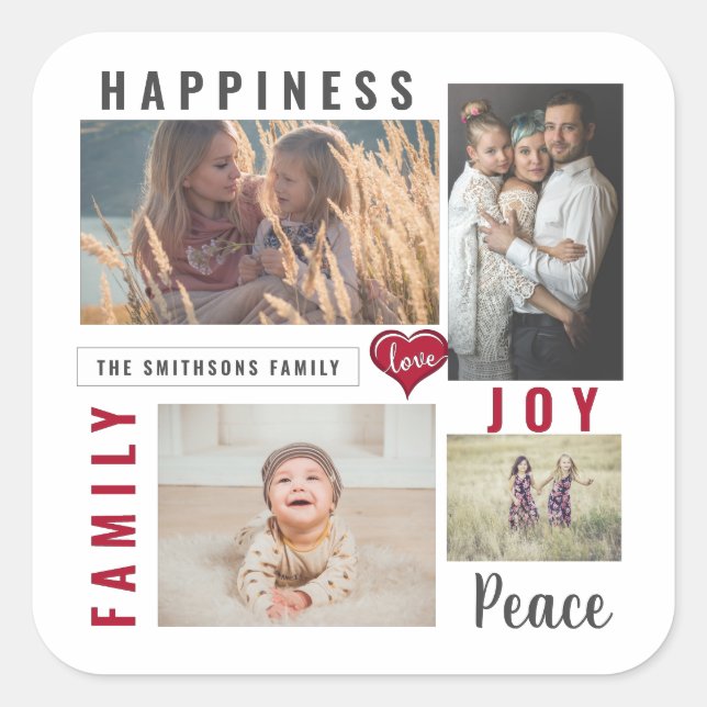 Custom Photo Collage Love Joy Family Square Sticker (Front)