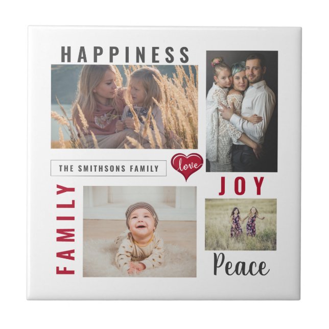 Custom Photo Collage Love Joy Family Tile (Front)