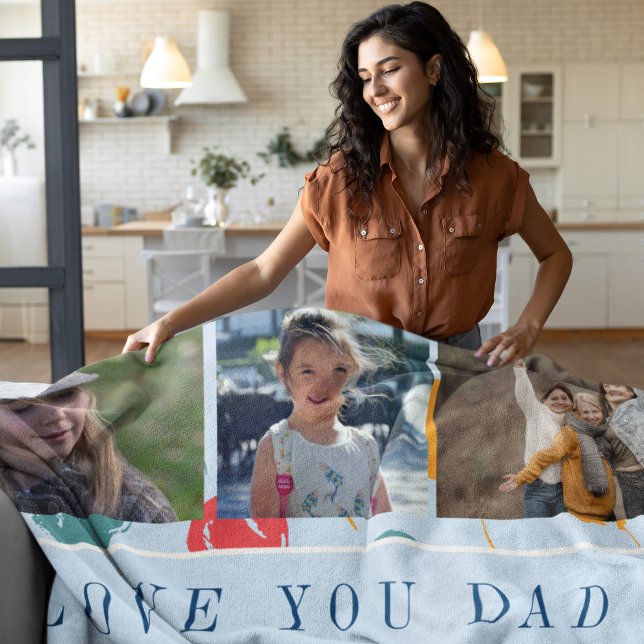 Custom photo collage love you dad Father's Day Fleece Blanket (Creator Uploaded)