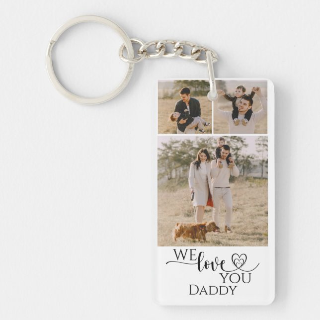 Custom Photo Collage Love You Modern Heart Script Key Ring (Front)