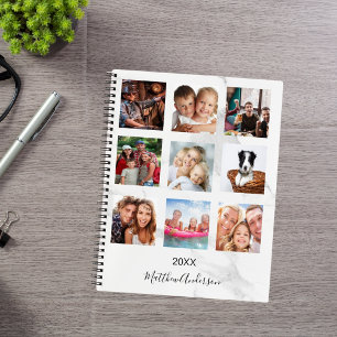 Custom photo collage marble monogram white notebook