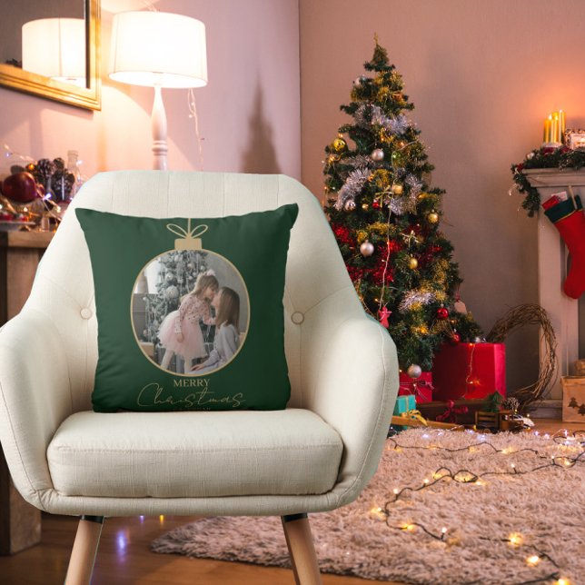 custom photo collage Merry Christmas bauble Cushion (Creator Uploaded)