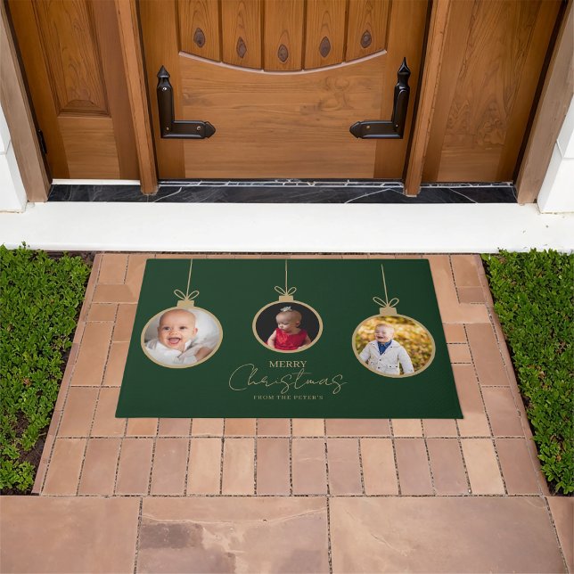custom photo collage Merry Christmas bauble Doormat (Creator Uploaded)