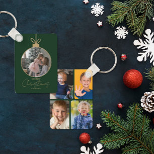 custom photo collage Merry Christmas bauble Key Ring