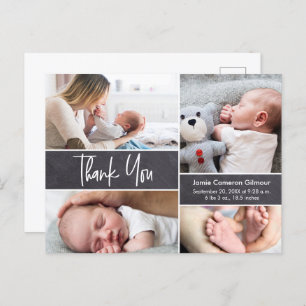 Custom Photo collage modern chalkboard baby boy Invitation Postcard